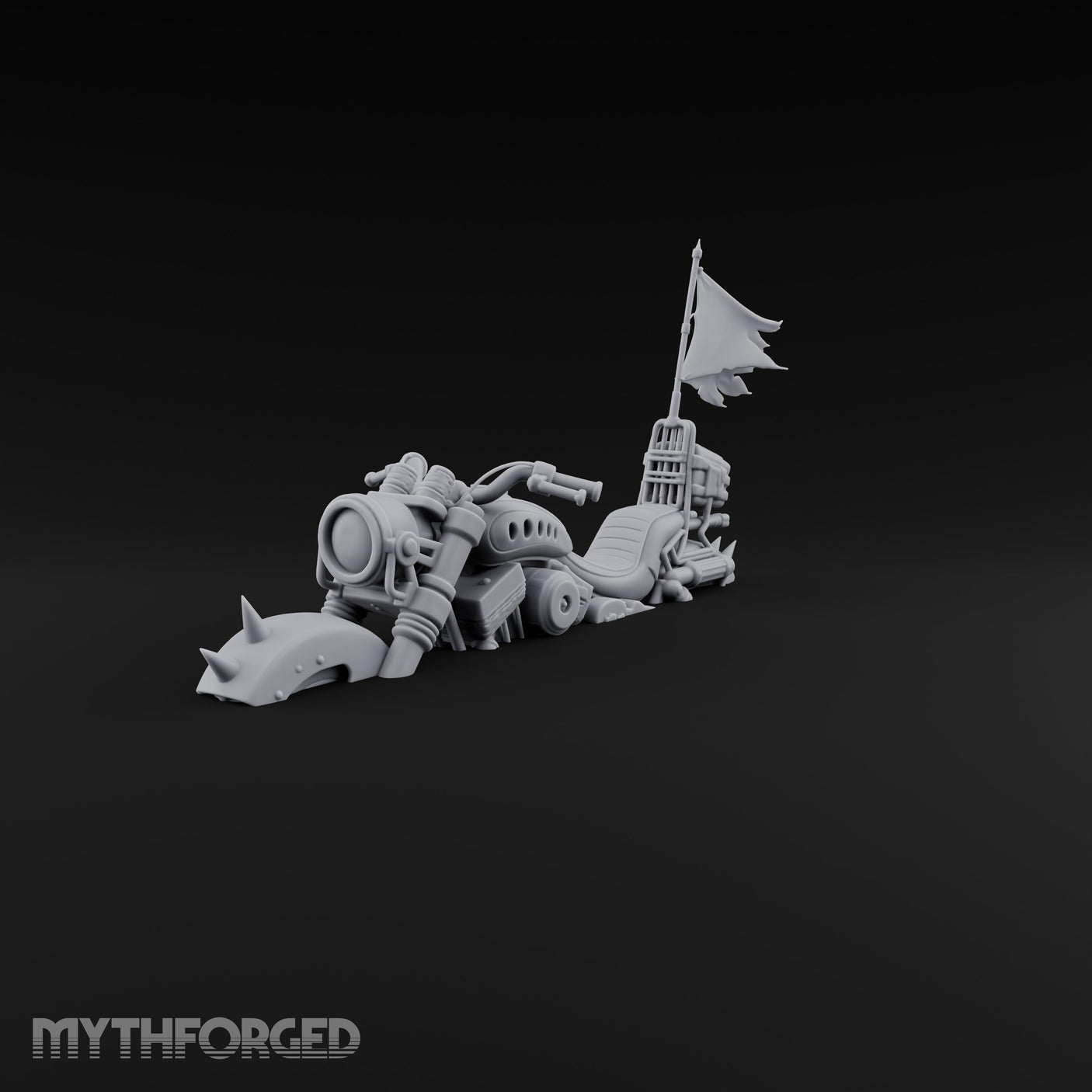 Banner-Topped Spike-Nosed War Motorcycle Miniature for Dungeons and Dragons, Pathfinder or other TTRPGs