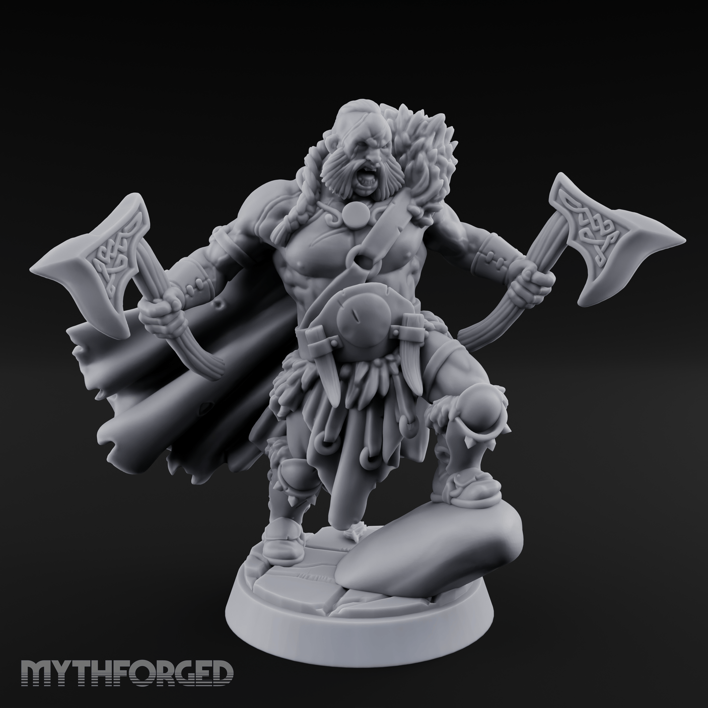Axes Held High Barbarian Warchief Miniature for Dungeons and Dragons, Pathfinder or other TTRPGs