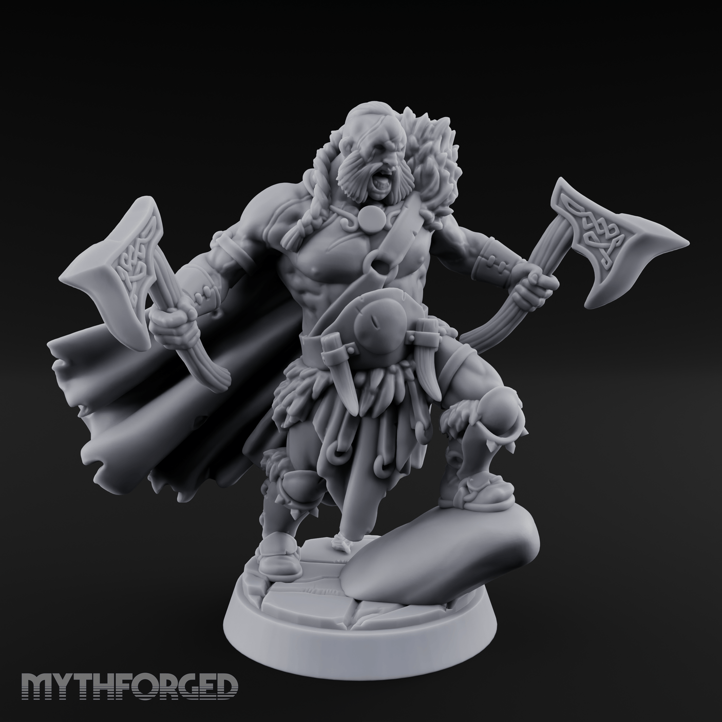 Axes Held High Barbarian Warchief Miniature for Dungeons and Dragons, Pathfinder or other TTRPGs