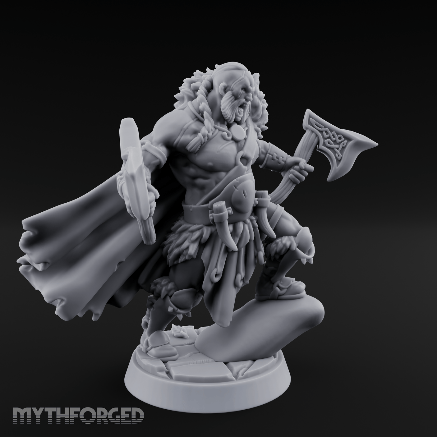 Axes Held High Barbarian Warchief Miniature for Dungeons and Dragons, Pathfinder or other TTRPGs