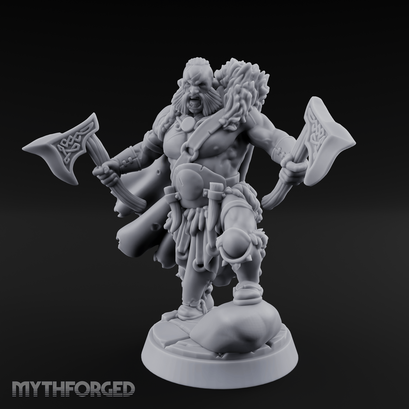 Axes Held High Barbarian Warchief Miniature for Dungeons and Dragons, Pathfinder or other TTRPGs