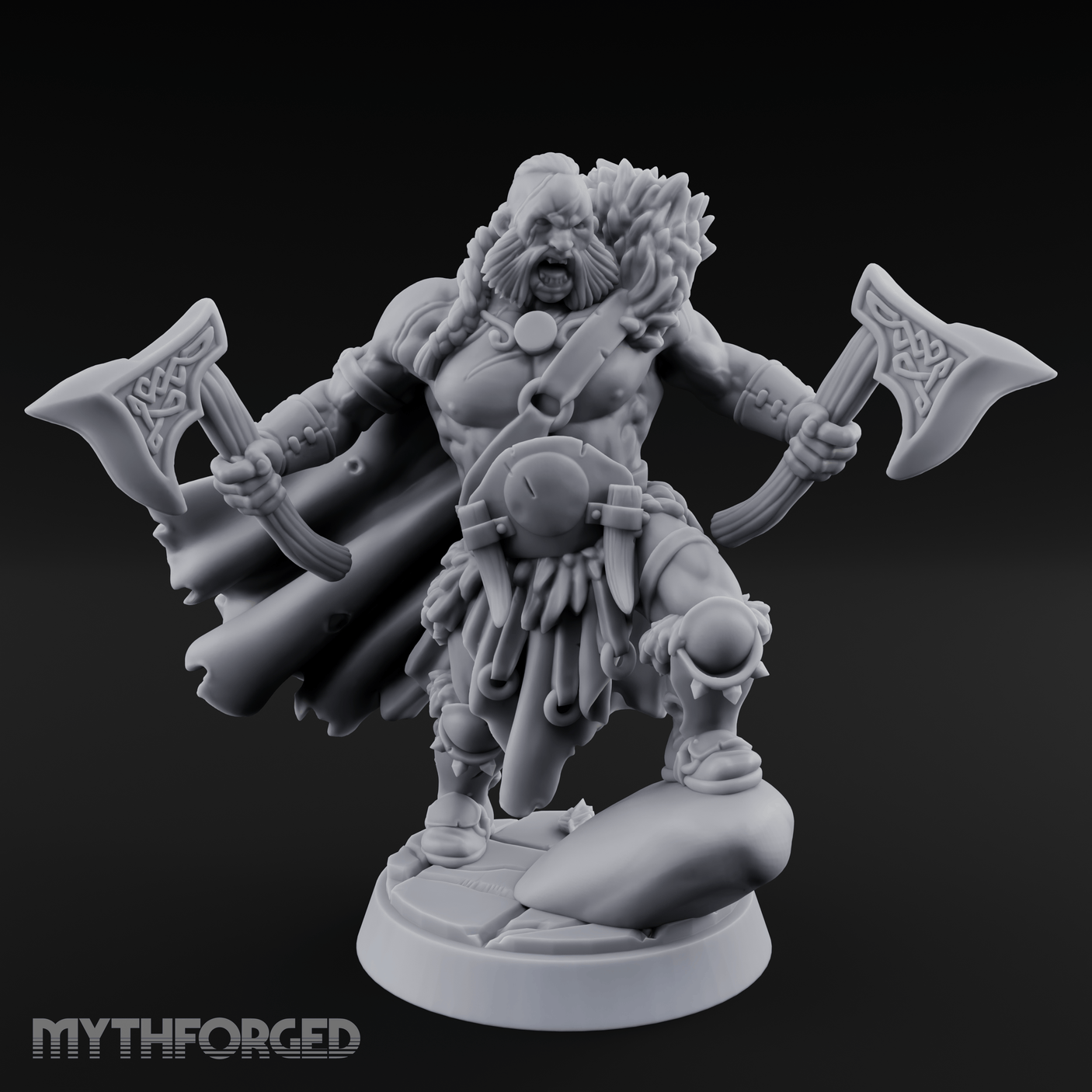 Axes Held High Barbarian Warchief Miniature for Dungeons and Dragons, Pathfinder or other TTRPGs