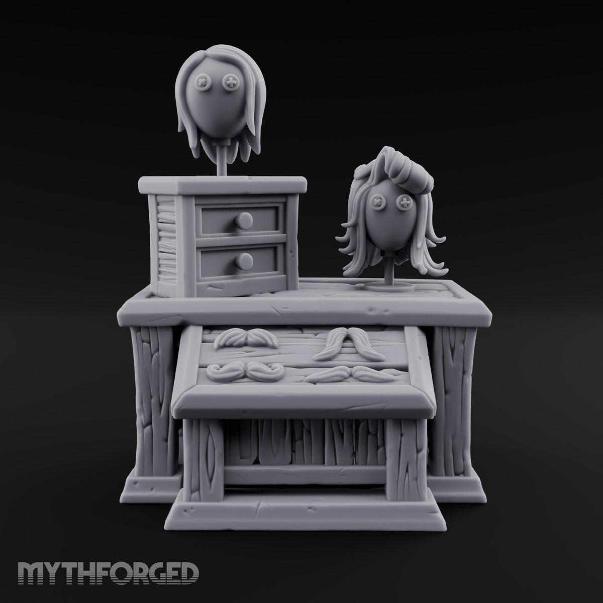Hair Today, Gone Tomorrow Wooden Wig Display Desk