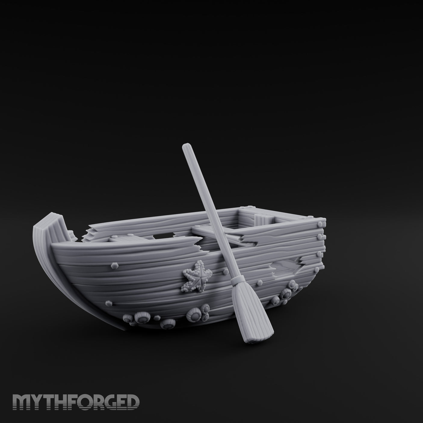 Barnacle-Crusted Plank-Splintered Wrecked Rowing Boat Miniature for Dungeons and Dragons, Pathfinder or other TTRPGs
