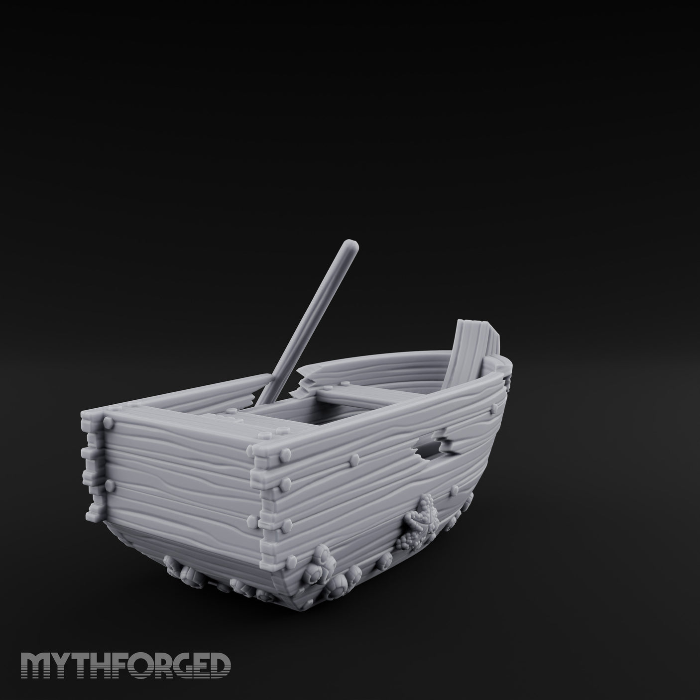 Barnacle-Crusted Plank-Splintered Wrecked Rowing Boat Miniature for Dungeons and Dragons, Pathfinder or other TTRPGs