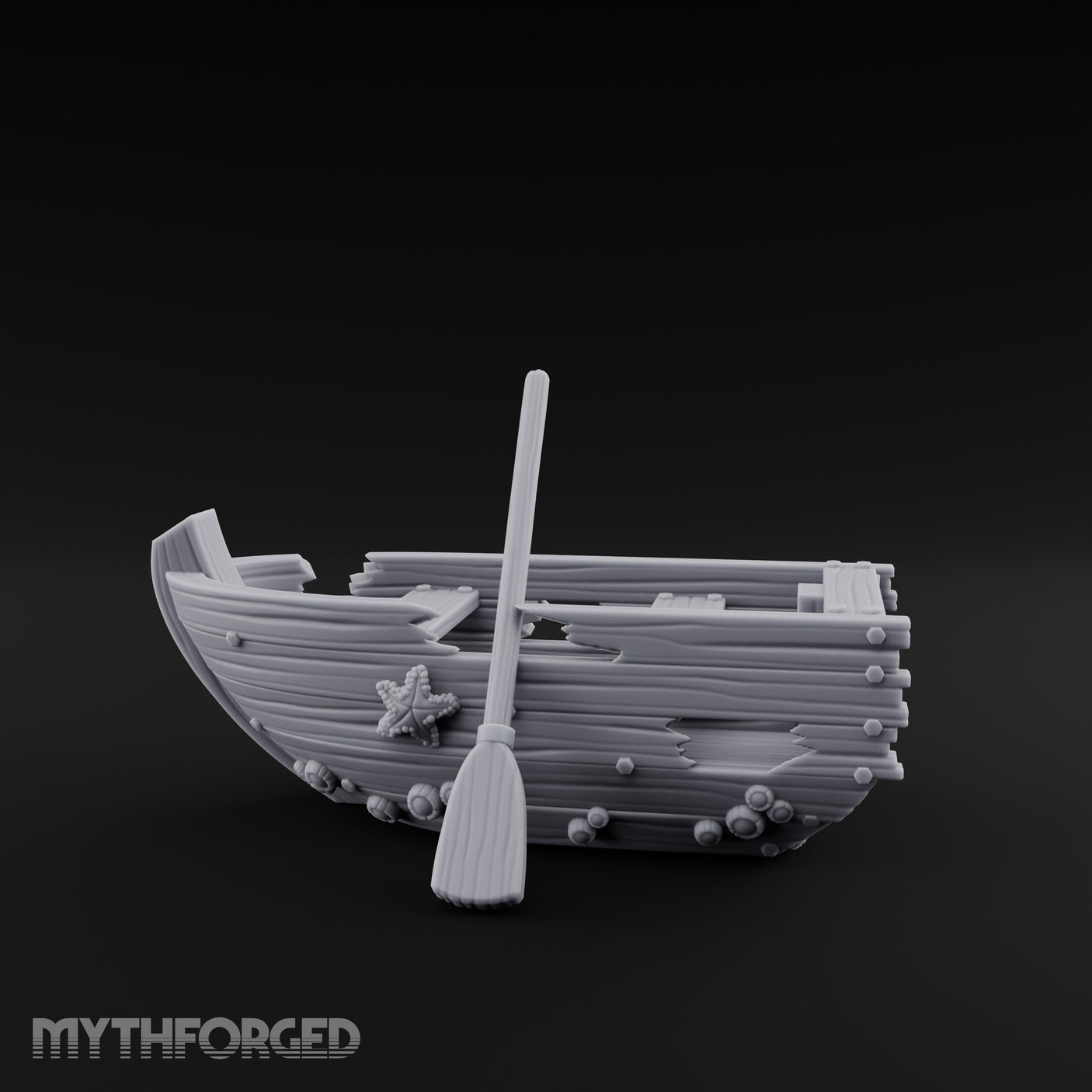 Barnacle-Crusted Plank-Splintered Wrecked Rowing Boat Miniature for Dungeons and Dragons, Pathfinder or other TTRPGs