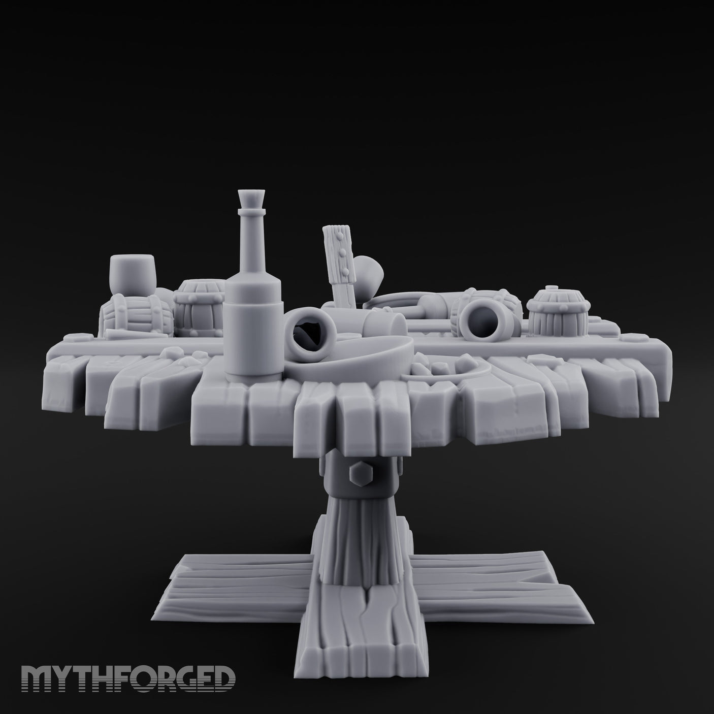 Barrel-Cluttered Cannon-Laden Pirate Leftovers Table Miniature for Dungeons and Dragons, Pathfinder or other TTRPGs