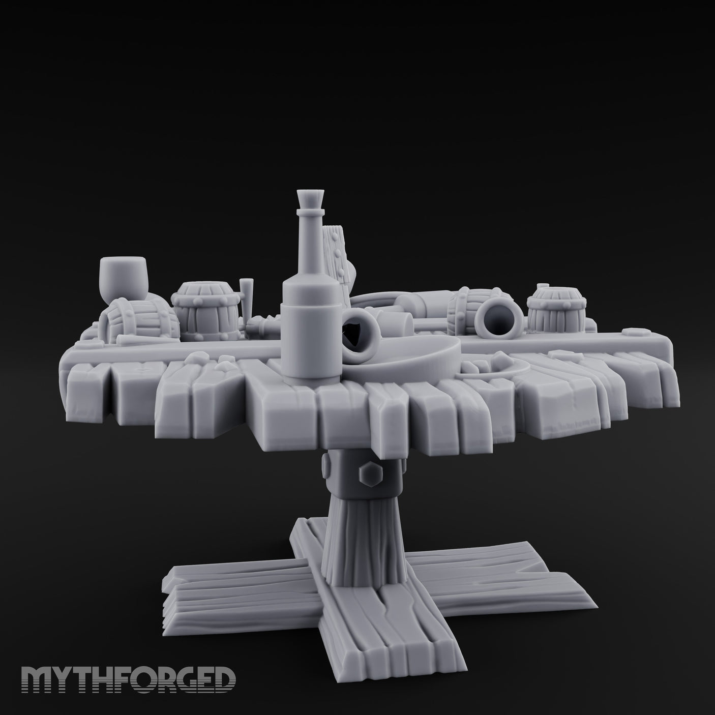 Barrel-Cluttered Cannon-Laden Pirate Leftovers Table Miniature for Dungeons and Dragons, Pathfinder or other TTRPGs