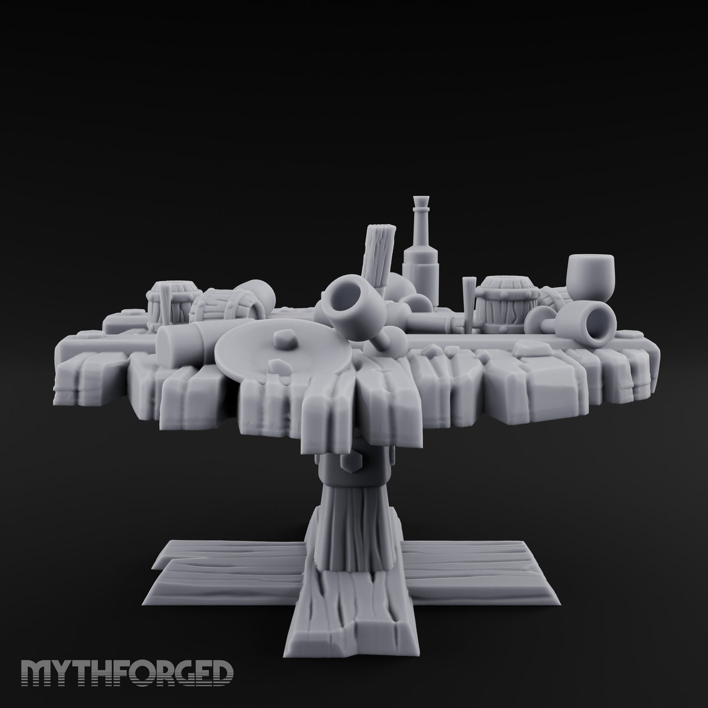 Barrel-Cluttered Cannon-Laden Pirate Leftovers Table Miniature for Dungeons and Dragons, Pathfinder or other TTRPGs