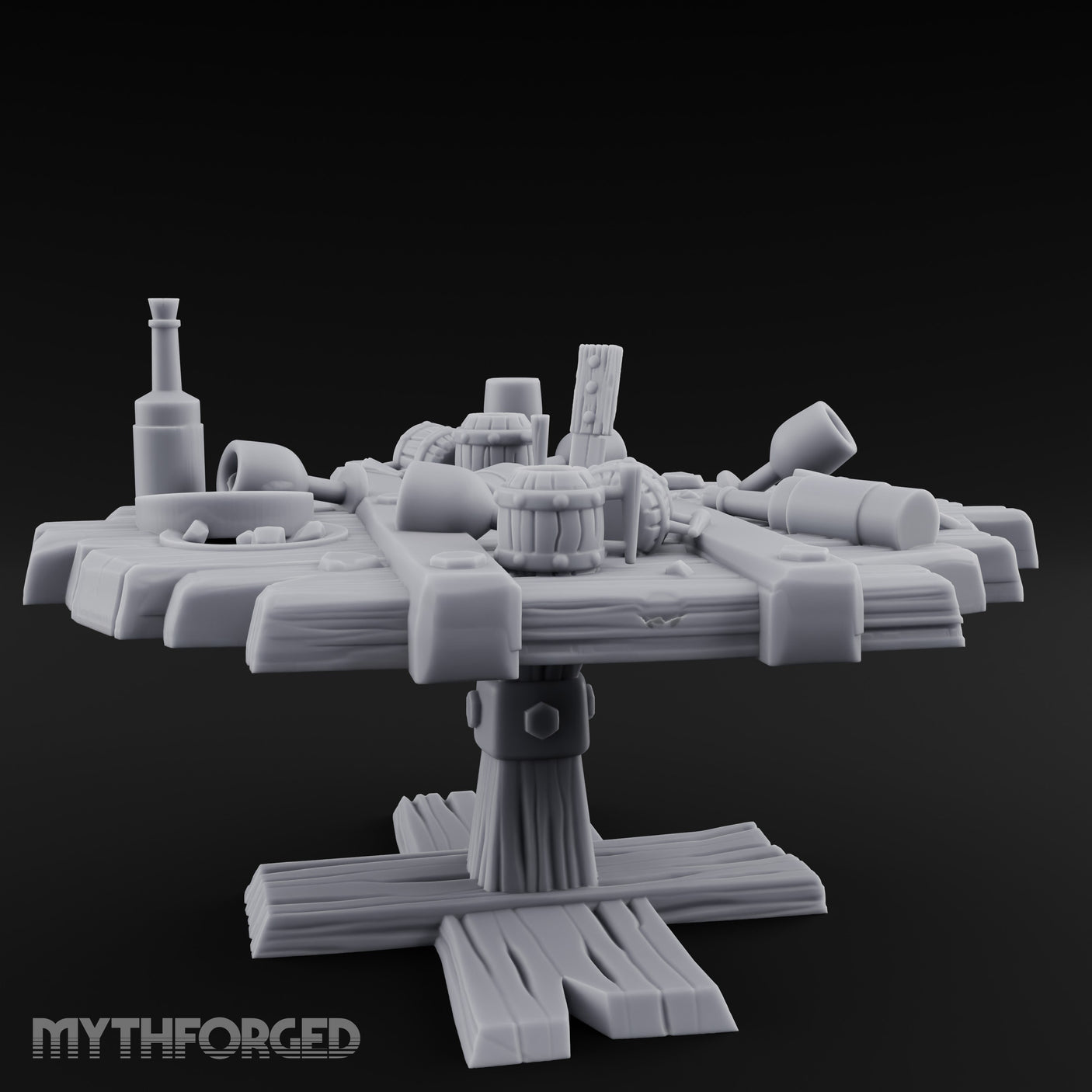 Barrel-Cluttered Cannon-Laden Pirate Leftovers Table Miniature for Dungeons and Dragons, Pathfinder or other TTRPGs