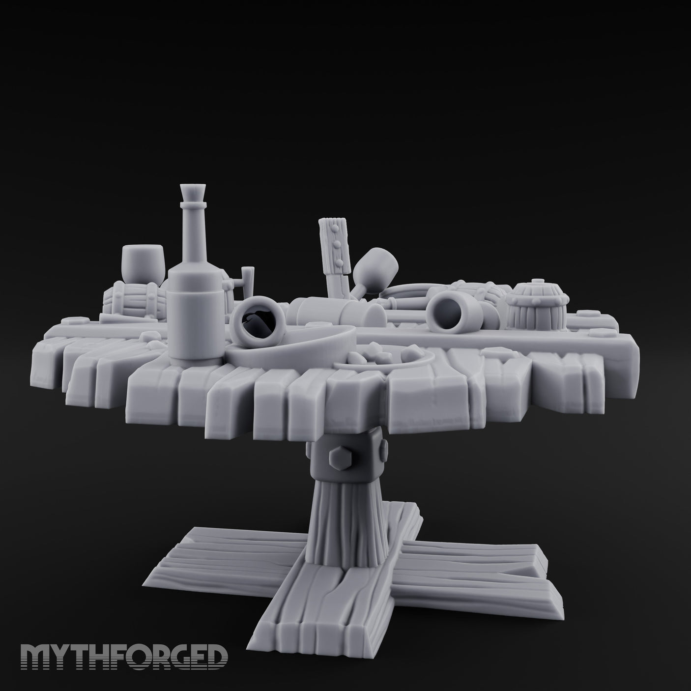 Barrel-Cluttered Cannon-Laden Pirate Leftovers Table Miniature for Dungeons and Dragons, Pathfinder or other TTRPGs