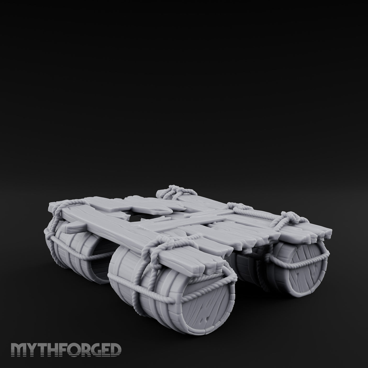 Barrel-Floated Plank-Lashed Swamp Barrel Raft Miniature for Dungeons and Dragons, Pathfinder or other TTRPGs