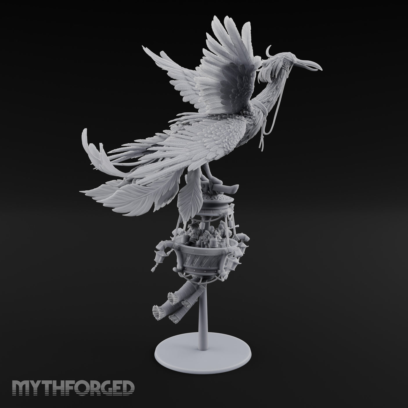 Basket Boat Clutching Giant Raven Carrier Miniature for Dungeons and Dragons, Pathfinder or other TTRPGs