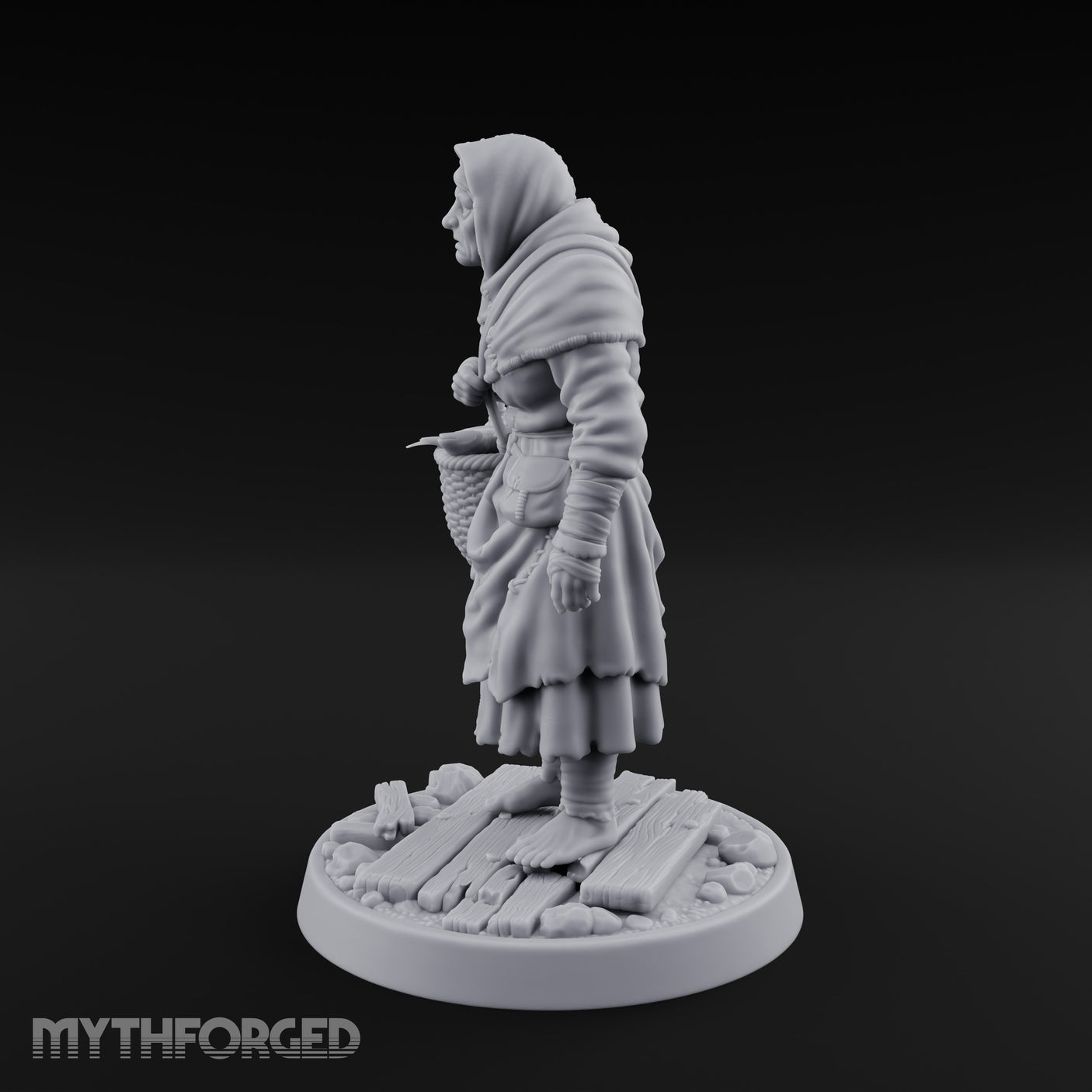 Basket Lugging Human Peasant Woman Miniature for Dungeons and Dragons, Pathfinder or other TTRPGs