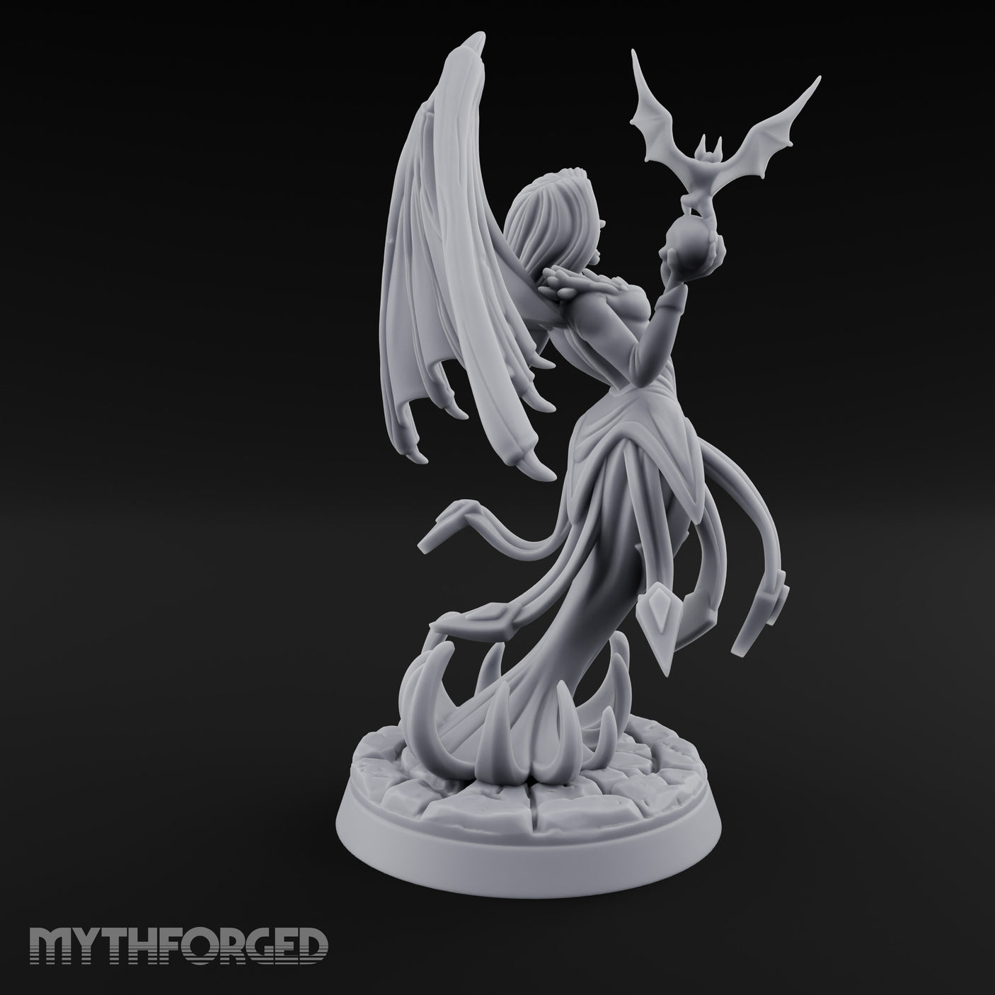Bat Beckoning Skull Clutching Succubus Temptress Miniature for Dungeons and Dragons, Pathfinder or other TTRPGs