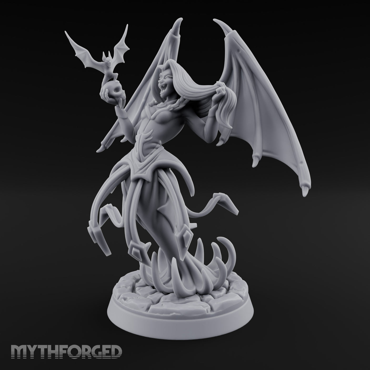 Bat Beckoning Skull Clutching Succubus Temptress Miniature for Dungeons and Dragons, Pathfinder or other TTRPGs