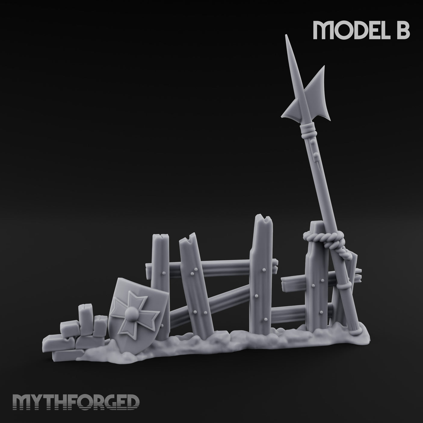 Battle-Scarred Shield-Strewn Battlefield Barricade Ruin B Miniature for Dungeons and Dragons, Pathfinder or other TTRPGs