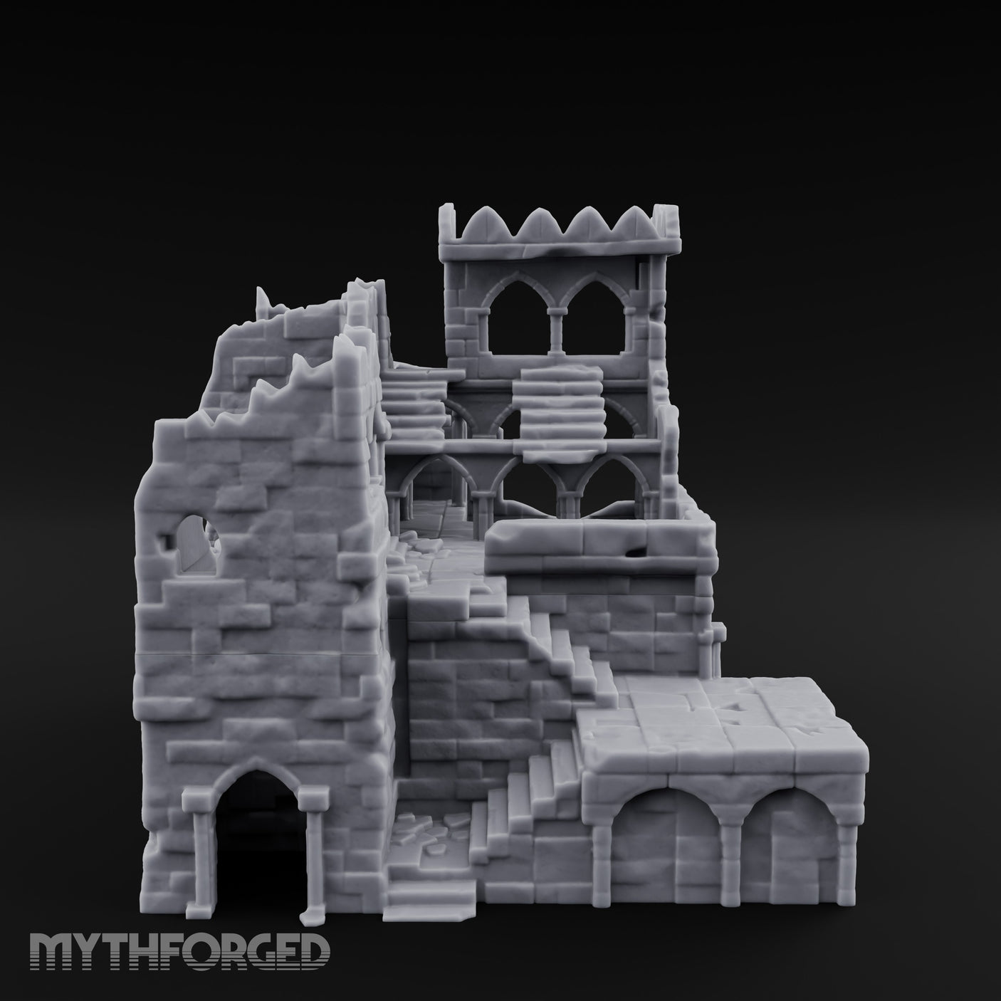 Battlement-Crowned Arch-Gutted Castle Keep Ruins Miniature for Dungeons and Dragons, Pathfinder or other TTRPGs
