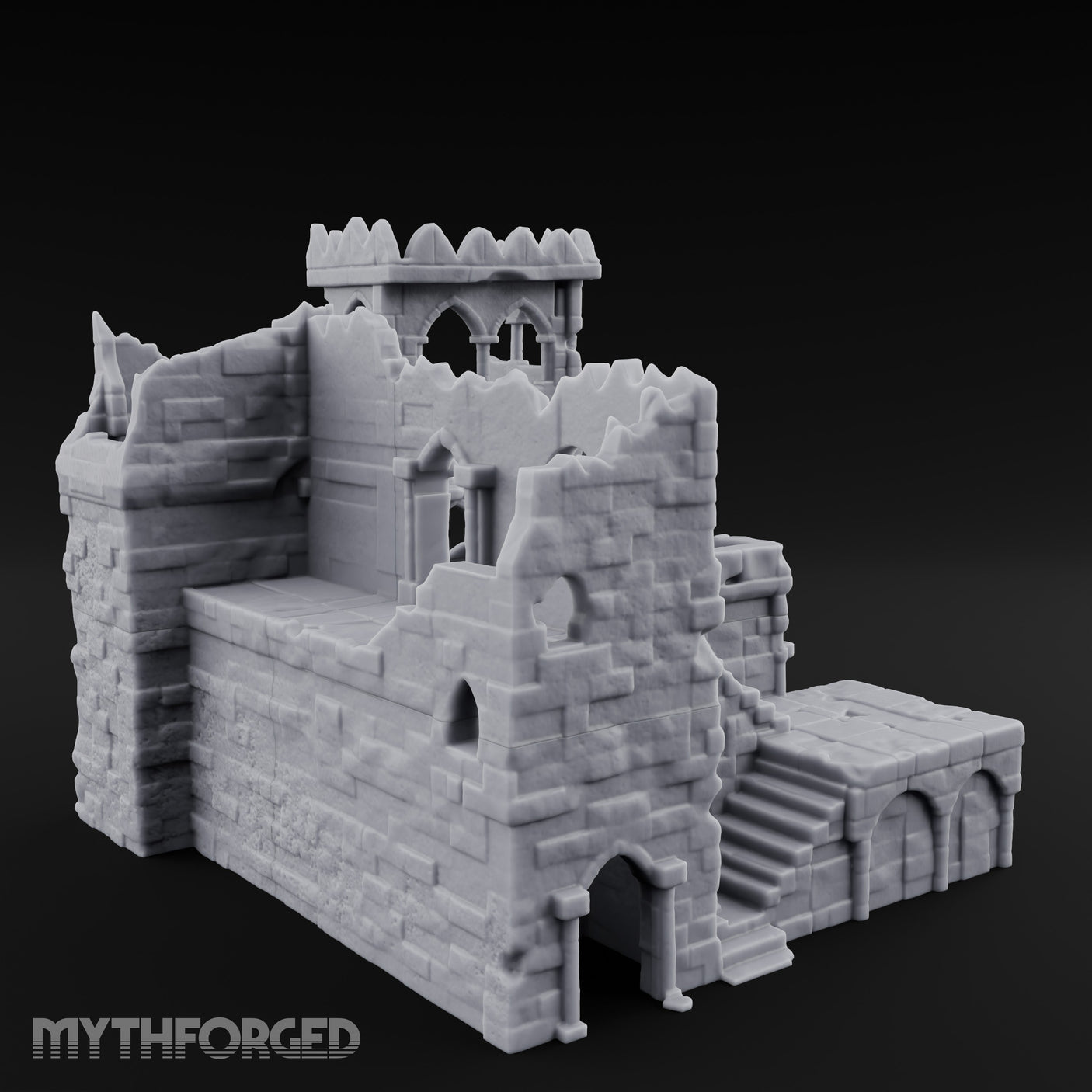 Battlement-Crowned Arch-Gutted Castle Keep Ruins Miniature for Dungeons and Dragons, Pathfinder or other TTRPGs