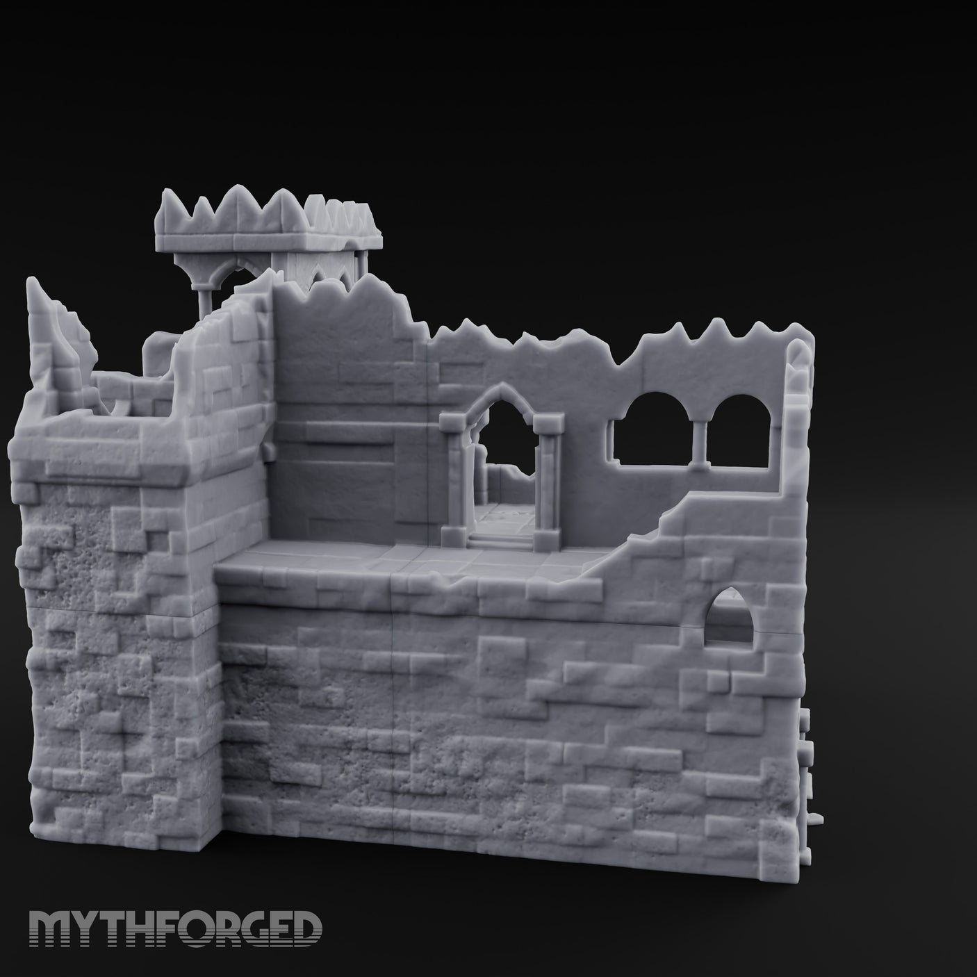 Battlement-Crowned Arch-Gutted Castle Keep Ruins Miniature for Dungeons and Dragons, Pathfinder or other TTRPGs