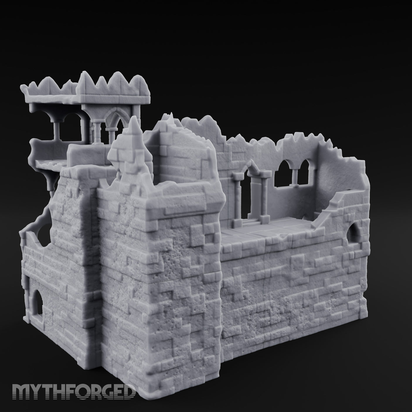 Battlement-Crowned Arch-Gutted Castle Keep Ruins Miniature for Dungeons and Dragons, Pathfinder or other TTRPGs