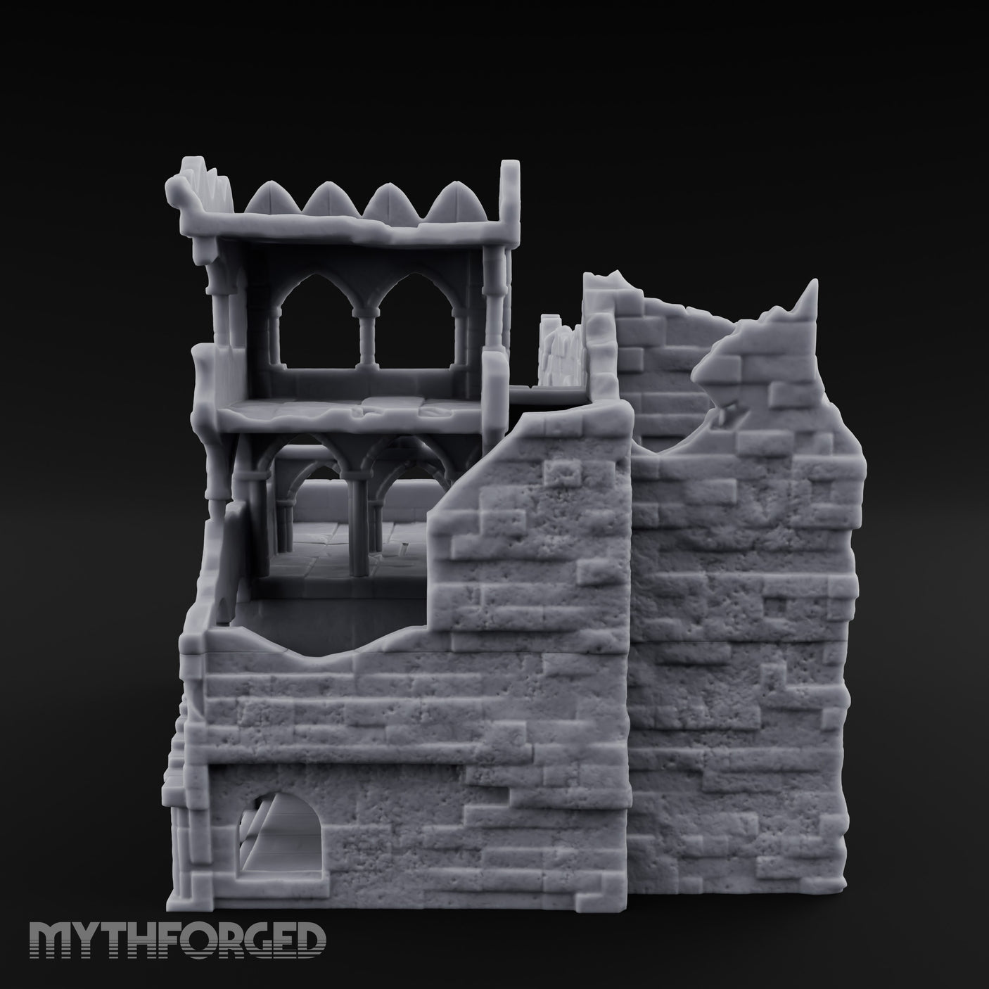 Battlement-Crowned Arch-Gutted Castle Keep Ruins Miniature for Dungeons and Dragons, Pathfinder or other TTRPGs