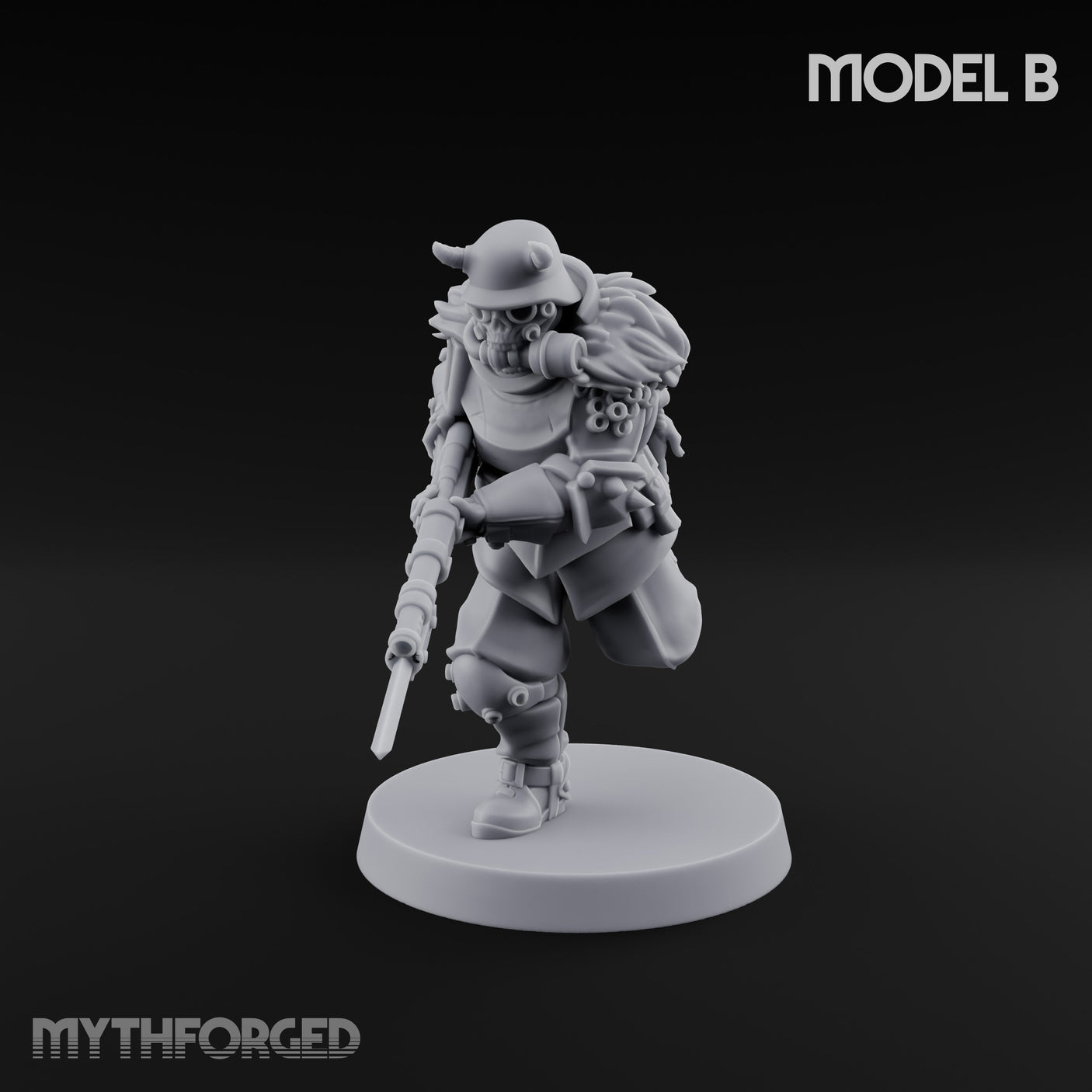 Bayonet Fixed Rifle Advancing Ashen Trooper B Miniature for Dungeons and Dragons, Pathfinder or other TTRPGs
