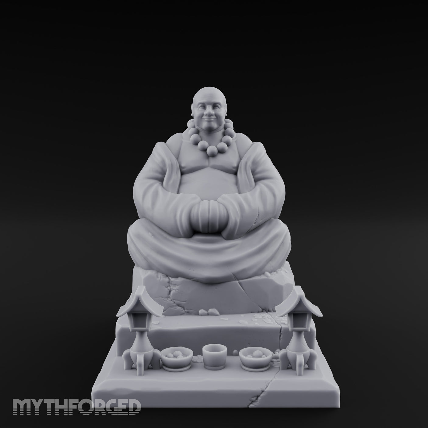 Bead-Necklaced Offering-Bowled Laughing Monk Shrine Statue Miniature for Dungeons and Dragons, Pathfinder or other TTRPGs