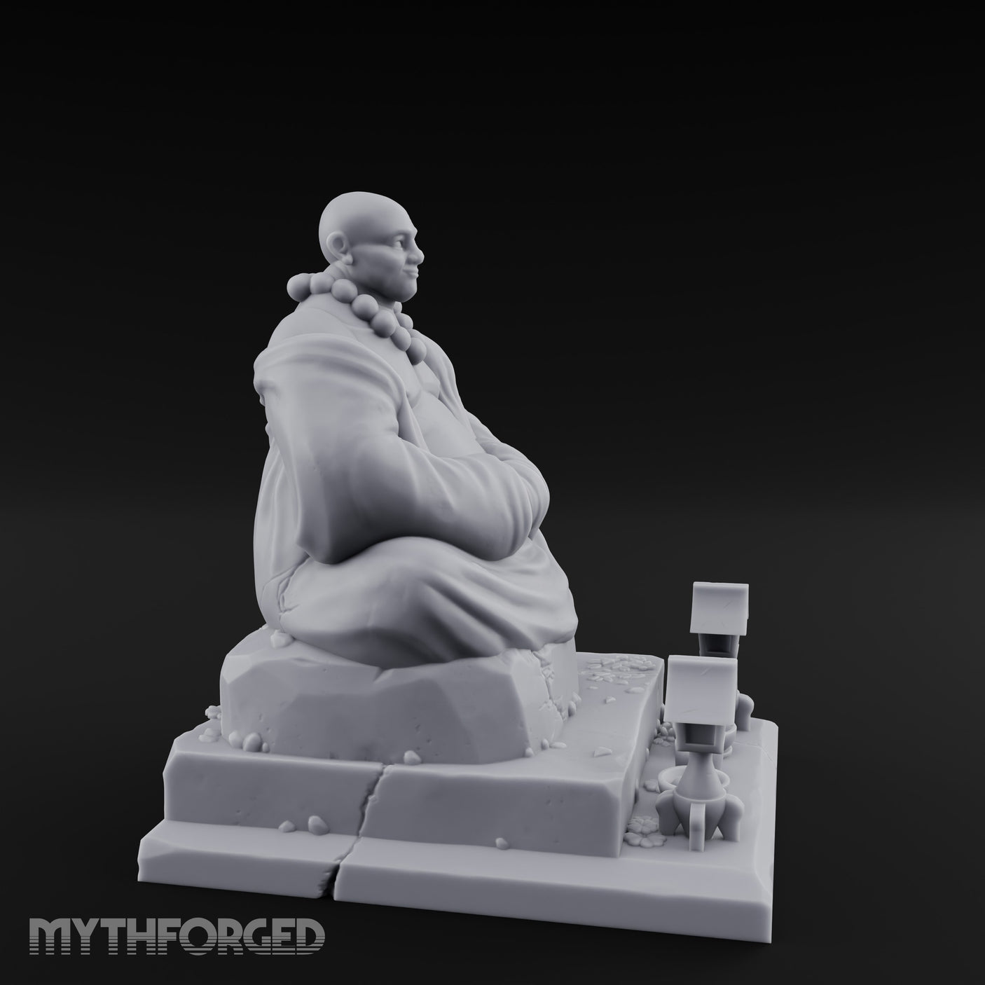 Bead-Necklaced Offering-Bowled Laughing Monk Shrine Statue Miniature for Dungeons and Dragons, Pathfinder or other TTRPGs
