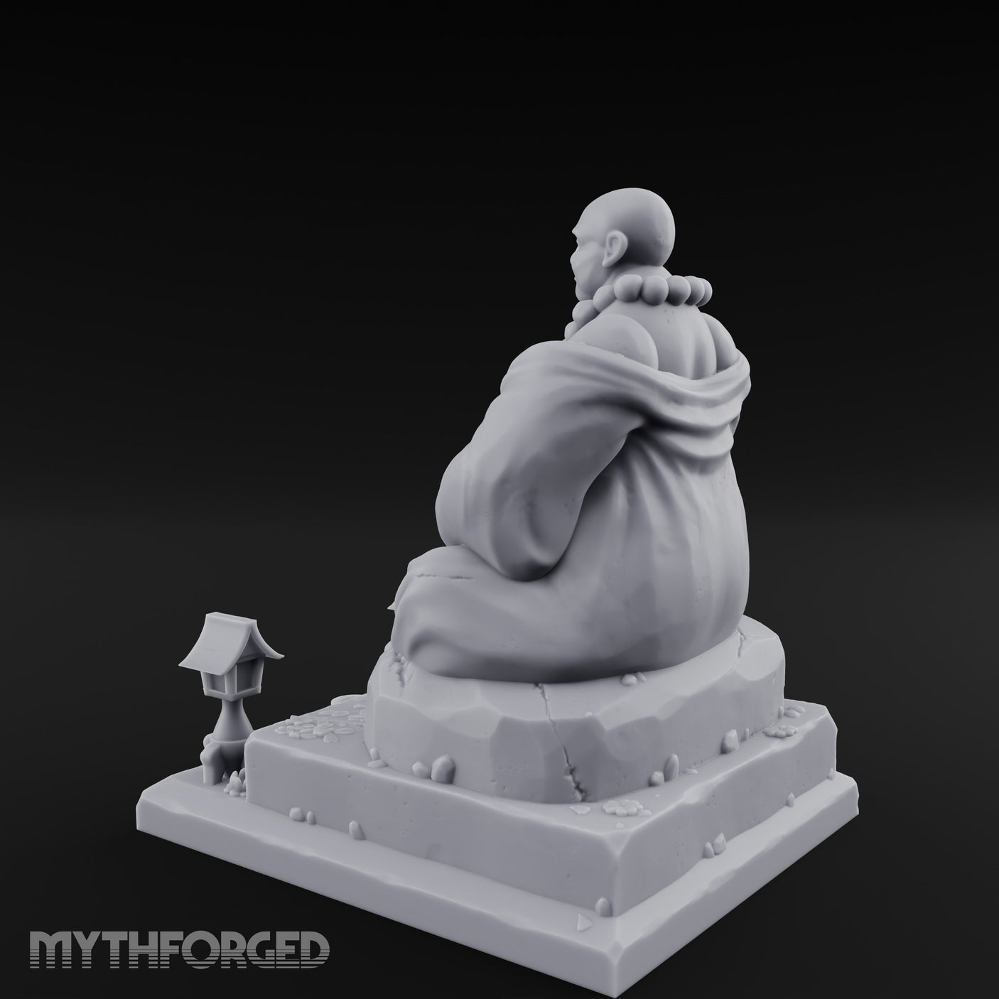 Bead-Necklaced Offering-Bowled Laughing Monk Shrine Statue Miniature for Dungeons and Dragons, Pathfinder or other TTRPGs