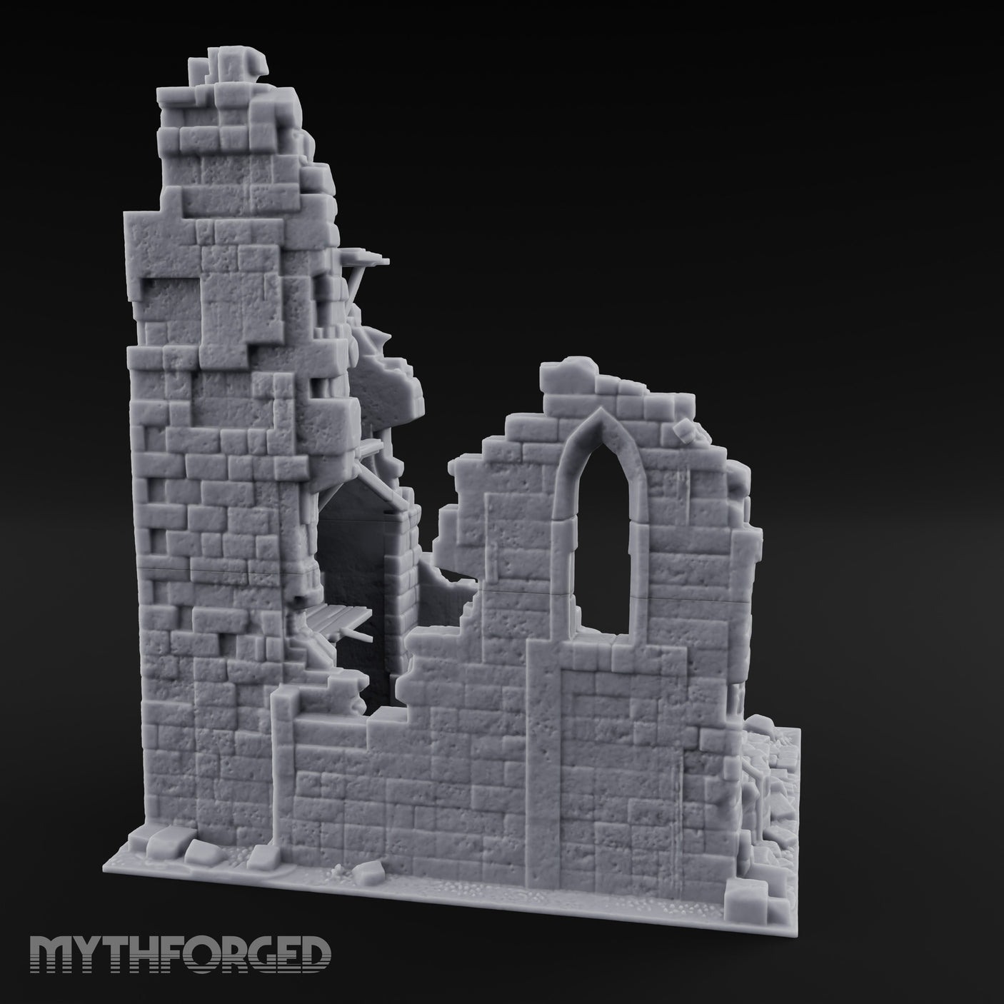 Beam-Crossed Facade-Shattered Townhouse Ruins Miniature for Dungeons and Dragons, Pathfinder or other TTRPGs