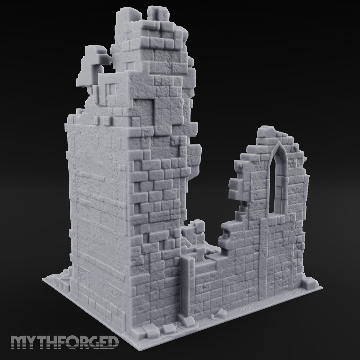 Beam-Crossed Facade-Shattered Townhouse Ruins Miniature for Dungeons and Dragons, Pathfinder or other TTRPGs