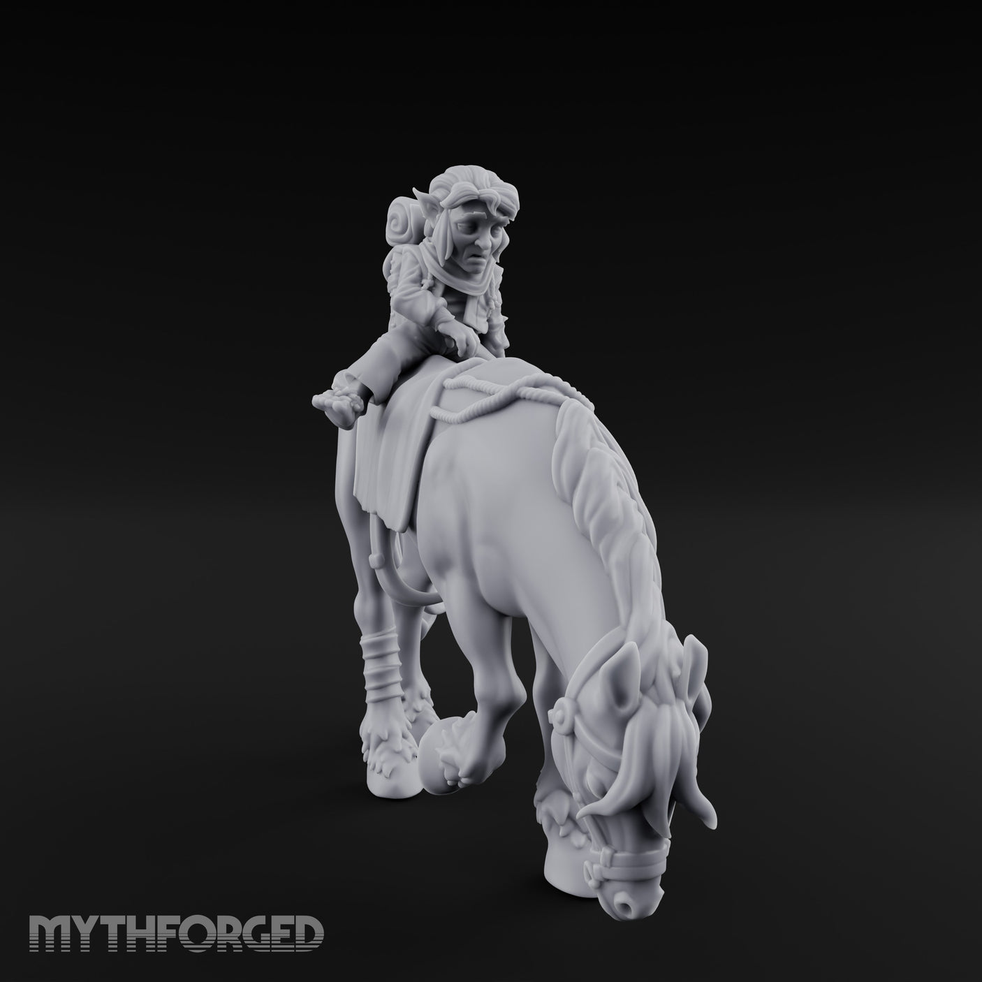 Bedroll-Packed Slumping Halfling Mounted Traveller Miniature for Dungeons and Dragons, Pathfinder or other TTRPGs