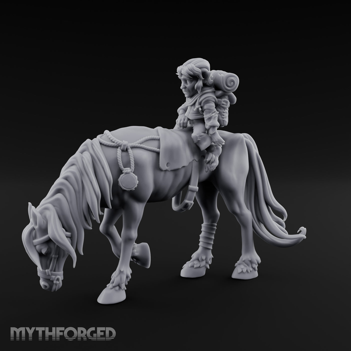Bedroll-Packed Slumping Halfling Mounted Traveller Miniature for Dungeons and Dragons, Pathfinder or other TTRPGs