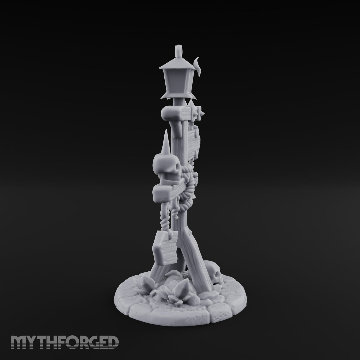 Bell-Hung Skull-Spiked Waymarker Signpost Miniature for Dungeons and Dragons, Pathfinder or other TTRPGs