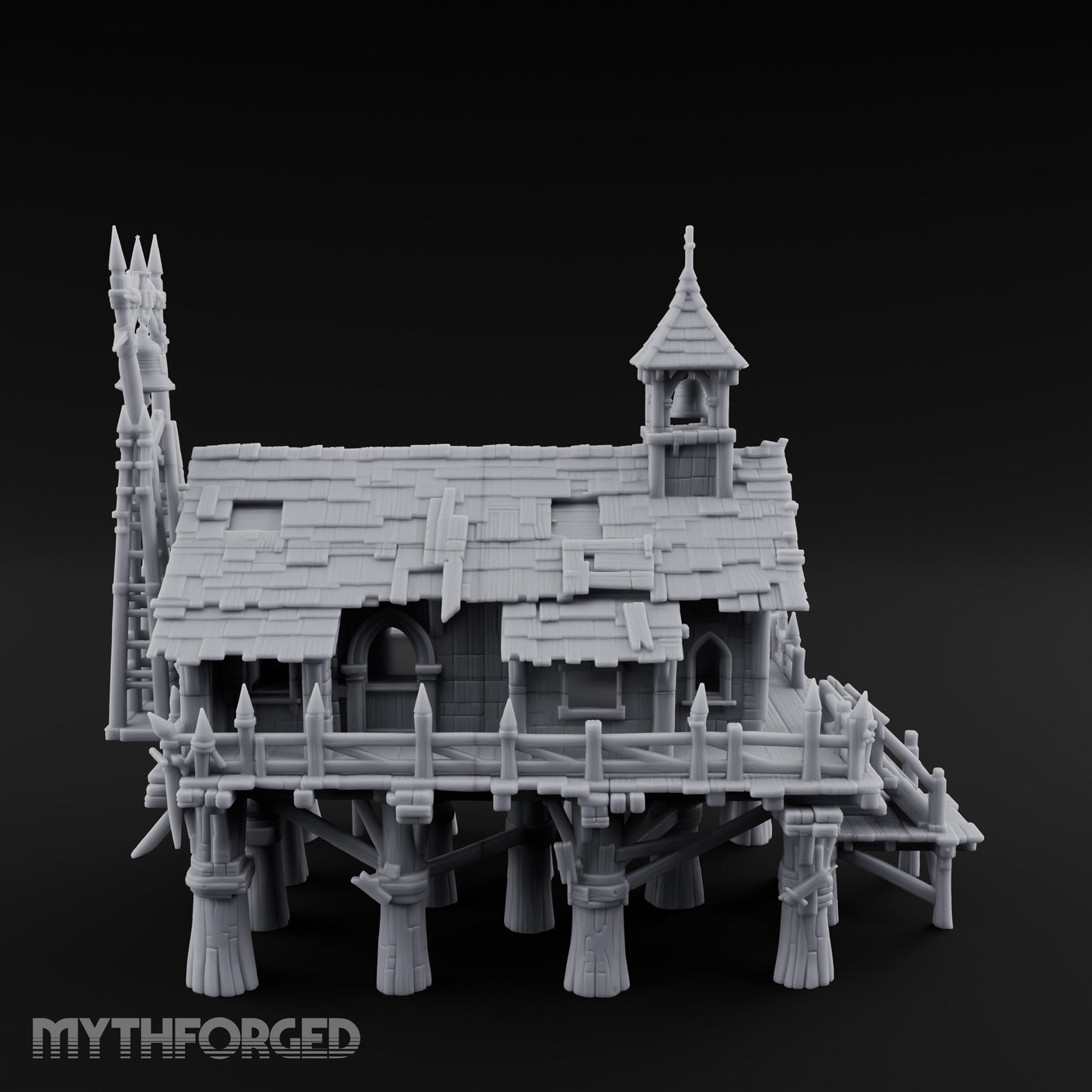 Bell-Towered Stilt-Raised Swamp Chapel Miniature for Dungeons and Dragons, Pathfinder or other TTRPGs