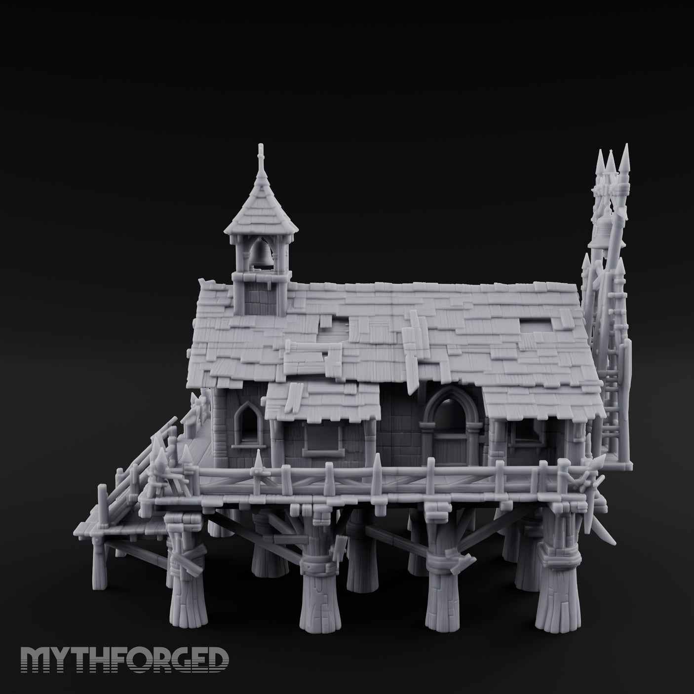 Bell-Towered Stilt-Raised Swamp Chapel Miniature for Dungeons and Dragons, Pathfinder or other TTRPGs