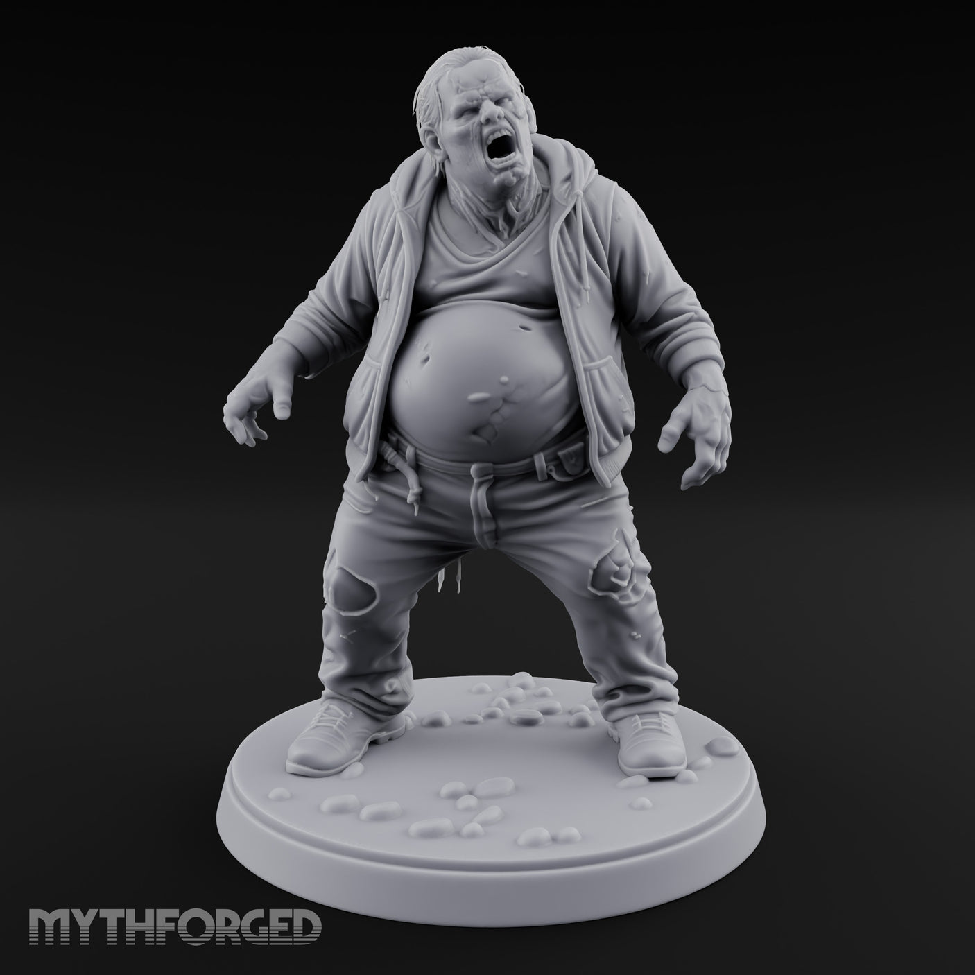 Belly Exposed Roaring Zombie Brute Miniature for Dungeons and Dragons, Pathfinder or other TTRPGs