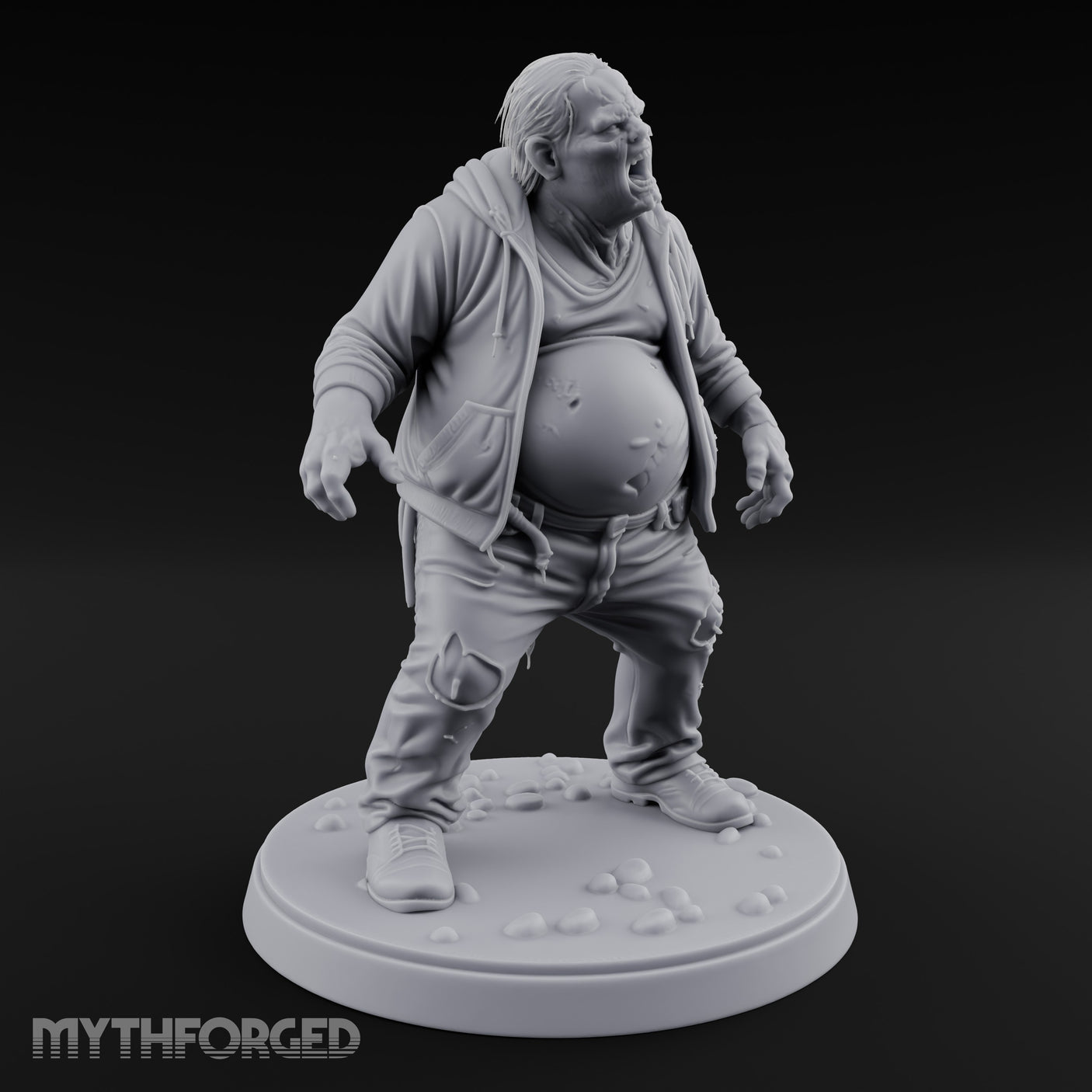 Belly Exposed Roaring Zombie Brute Miniature for Dungeons and Dragons, Pathfinder or other TTRPGs