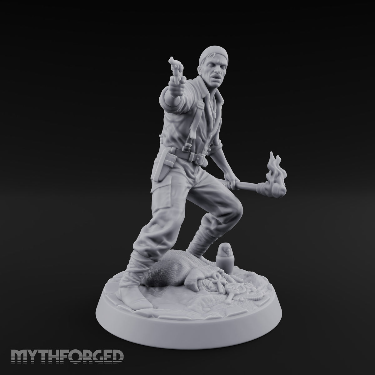 Torch and Pistol Human Adventurer Miniature for Dungeons and Dragons, Pathfinder or other TTRPGs