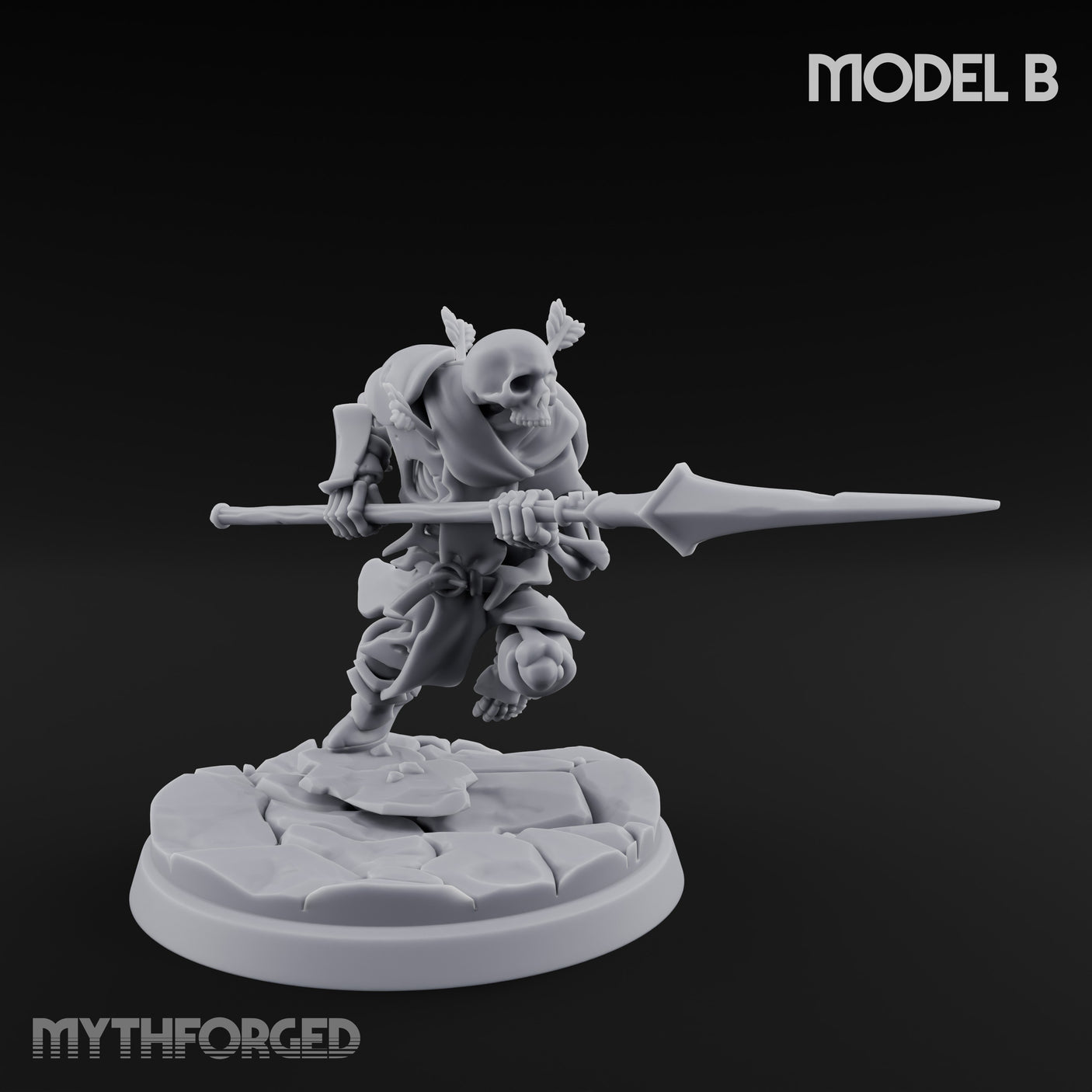 Blade And Axe Brandishing Skeleton Warrior B Miniature for Dungeons and Dragons, Pathfinder or other TTRPGs