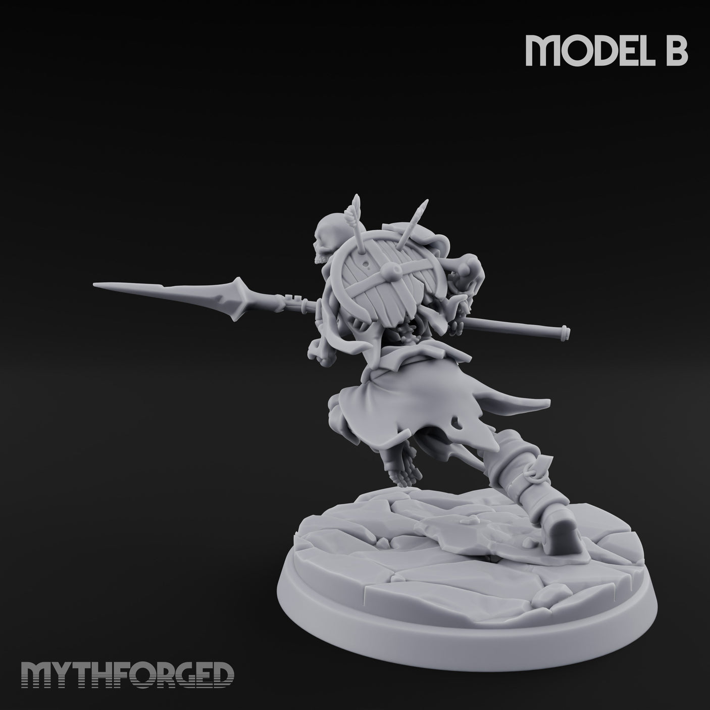 Blade And Axe Brandishing Skeleton Warrior B Miniature for Dungeons and Dragons, Pathfinder or other TTRPGs