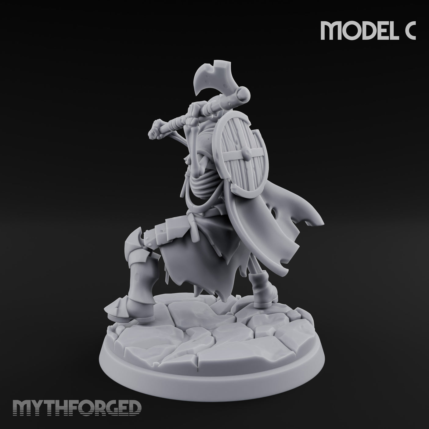Blade And Axe Brandishing Skeleton Warrior C Miniature for Dungeons and Dragons, Pathfinder or other TTRPGs
