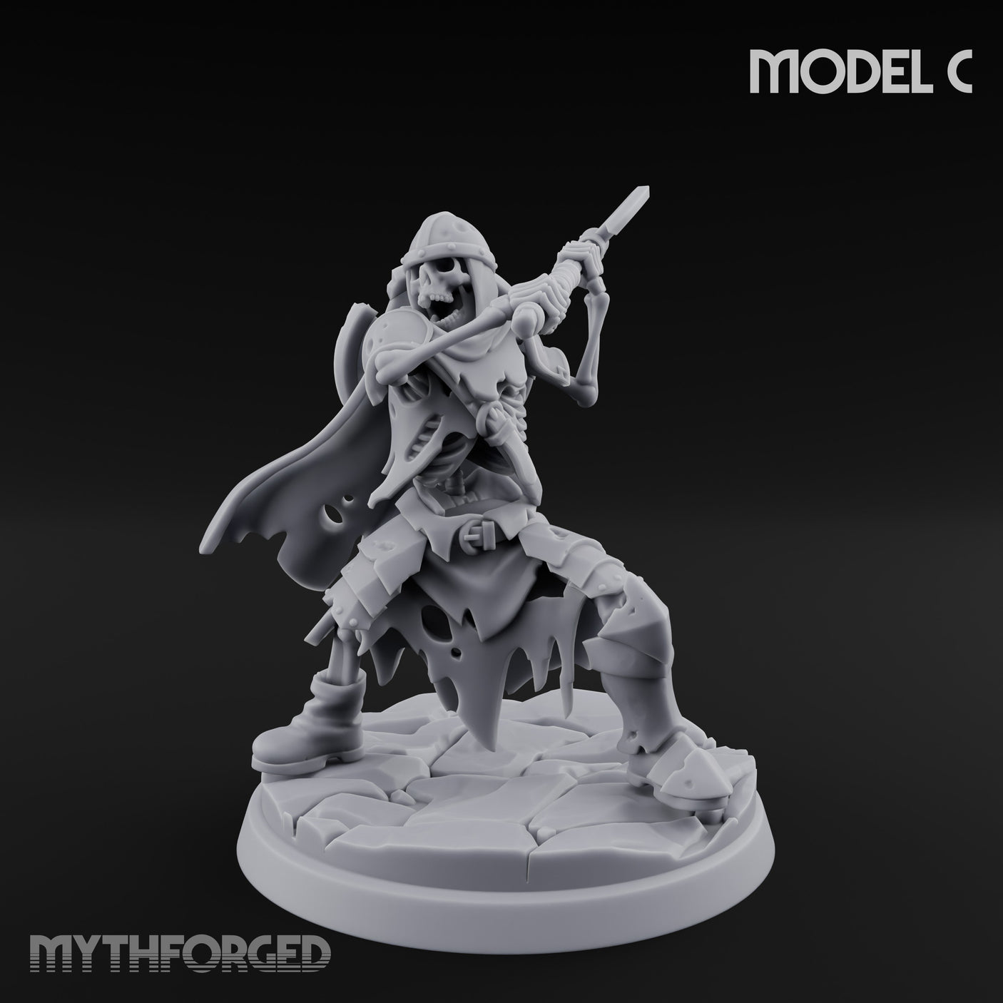 Blade And Axe Brandishing Skeleton Warrior C Miniature for Dungeons and Dragons, Pathfinder or other TTRPGs