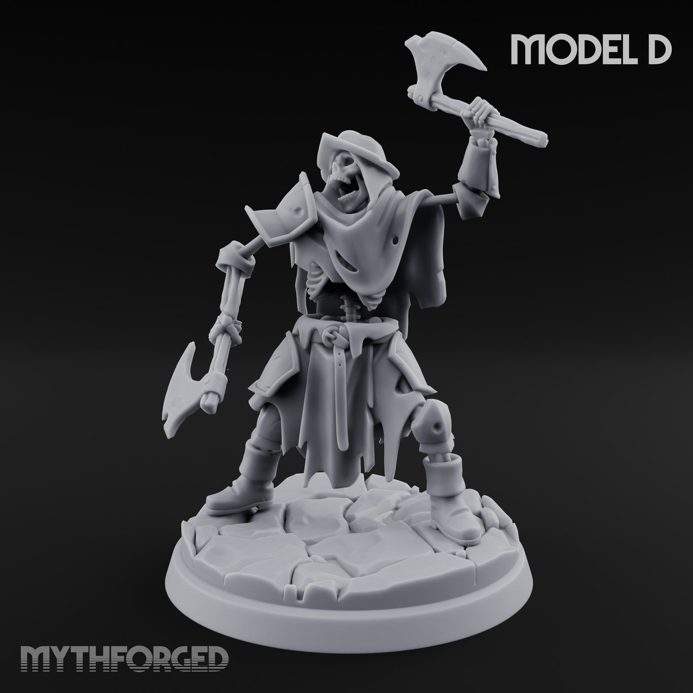 Blade And Axe Brandishing Skeleton Warrior D Miniature for Dungeons and Dragons, Pathfinder or other TTRPGs