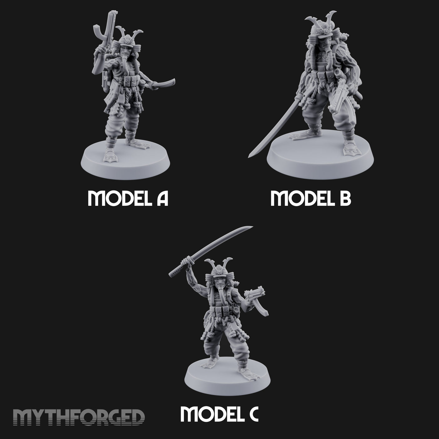 Blade And Gun Wielding Human Samurai Miniature for Dungeons and Dragons, Pathfinder or other TTRPGs