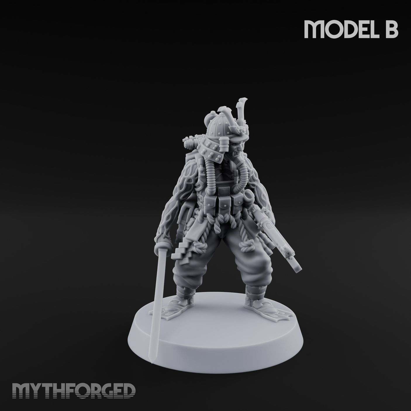 Blade And Gun Wielding Human Samurai Miniature for Dungeons and Dragons, Pathfinder or other TTRPGs