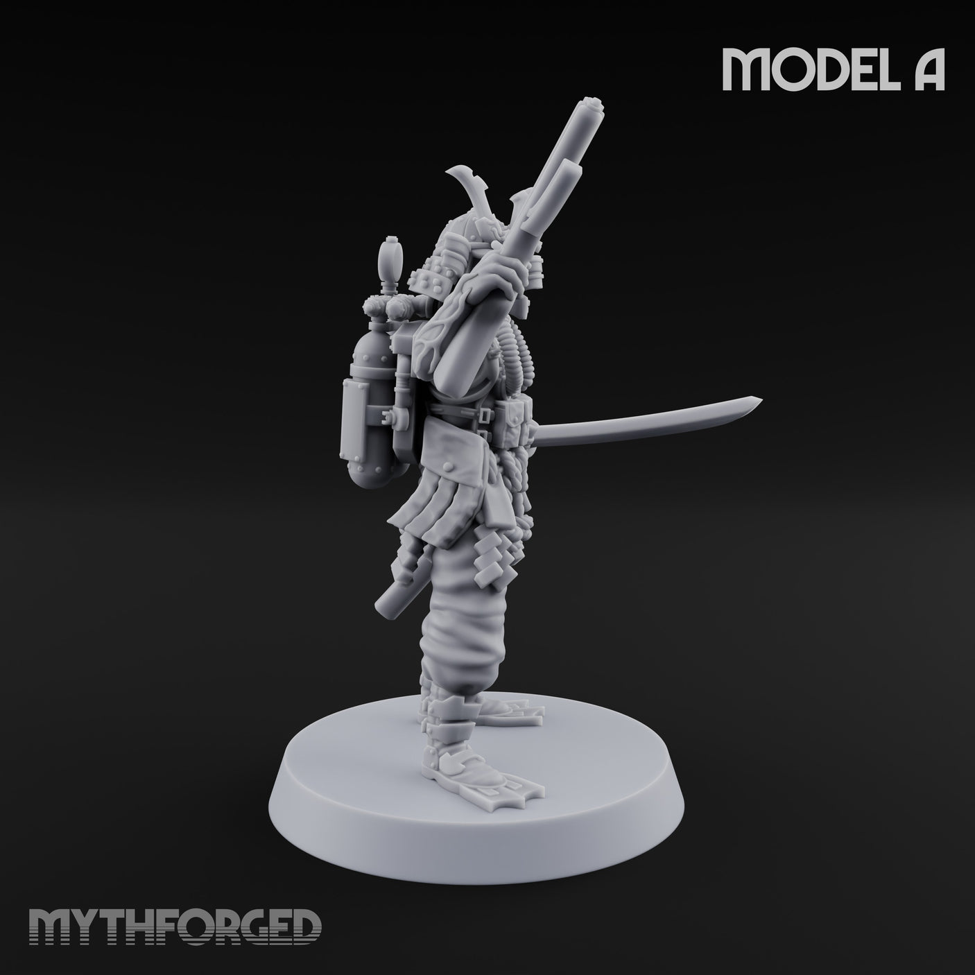 Blade And Gun Wielding Human Samurai A Miniature for Dungeons and Dragons, Pathfinder or other TTRPGs