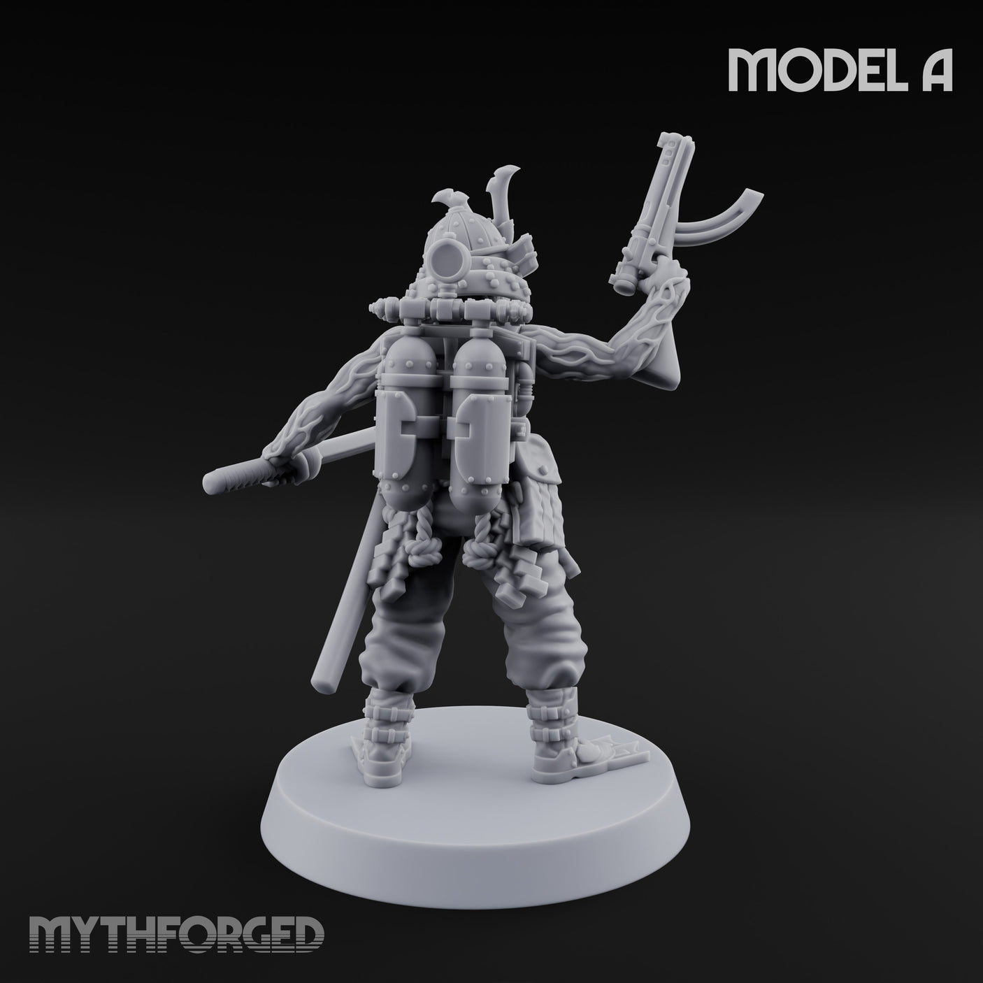 Blade And Gun Wielding Human Samurai A Miniature for Dungeons and Dragons, Pathfinder or other TTRPGs