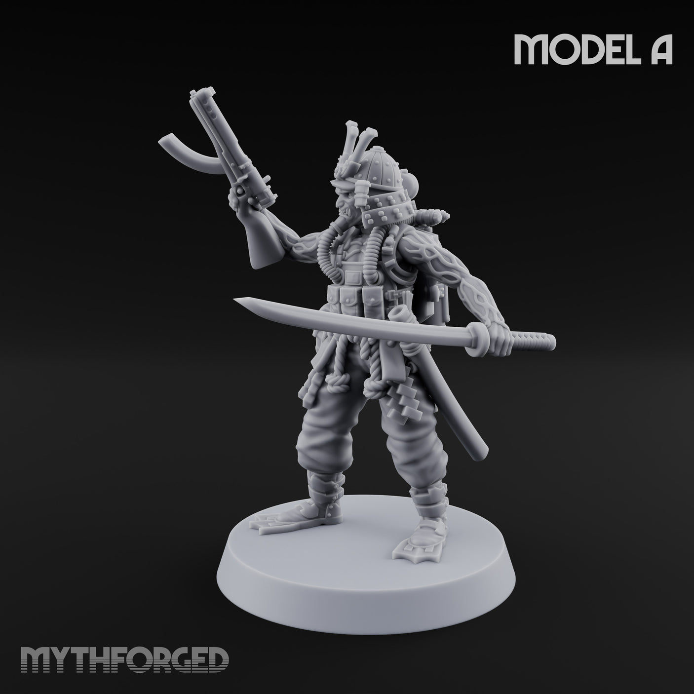 Blade And Gun Wielding Human Samurai A Miniature for Dungeons and Dragons, Pathfinder or other TTRPGs